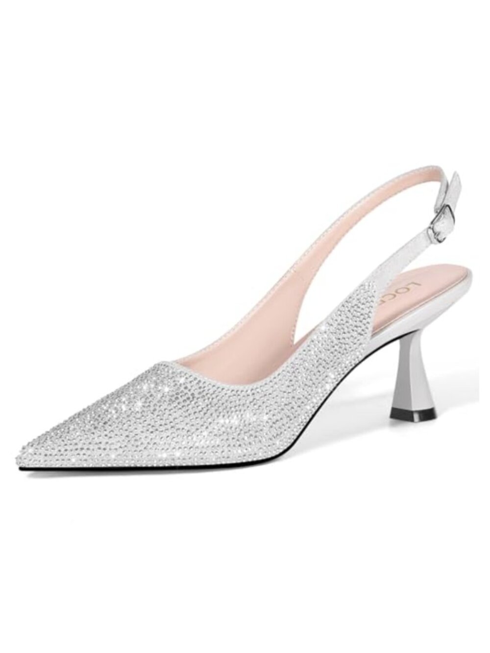 Kitten Heel Slingback Pointed Toe Rhinestone Dress Pumps